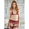 Allure Lingerie - Willow Lace and Mesh Bra and Garter G-string - Burgundy