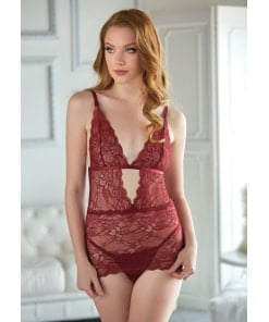 Allure Lingerie - Lace Chemise with G-string - Burgundy