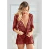 Allure Lingerie – Leopard Lace Robe with G-string – Burgundy