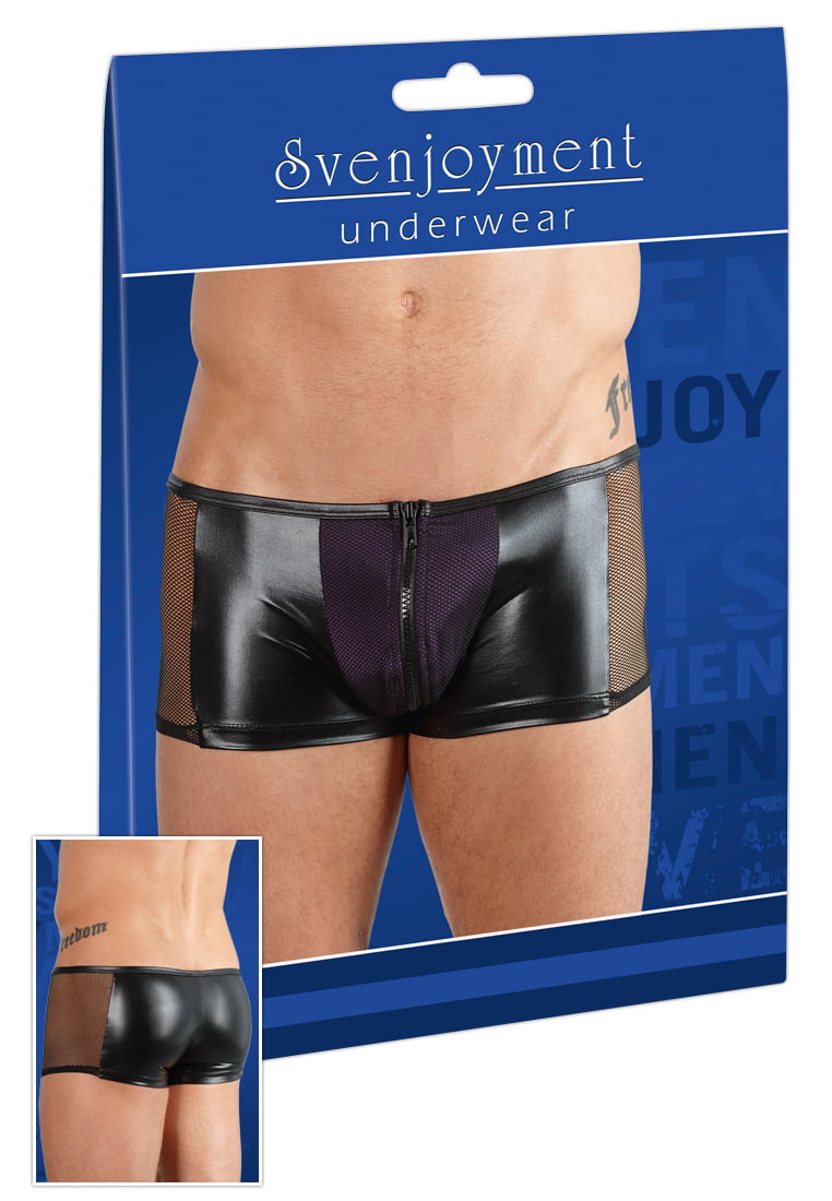Zwarte Wetlook short met netstof