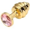 Goud kleurige Geribbelde metalen butt plug 25 mm