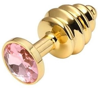 Goud kleurige Geribbelde metalen butt plug 25 mm