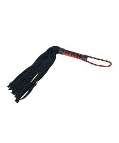 Suede flogger / zweep in het zwart met rood