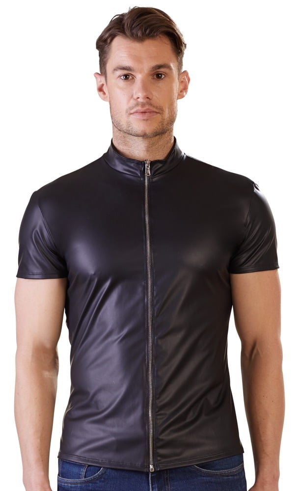 Wetlook heren shirt met rits