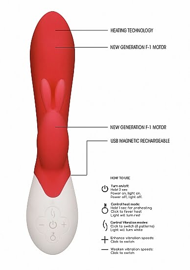 Flame - Rechargeable Heating G-Spot Rabbit Vibrator - Rood - Afbeelding 5