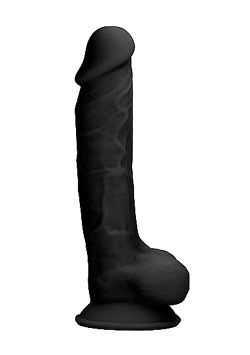 Real Rock - Silicone Dildo met Ballen - Zwart - 17.8 cm