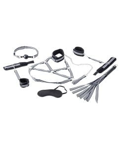 Zenn Toys - 9 delige luxe geweven bondage set - Zwart / Wit