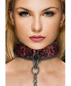 Ouch! Luxury Collar with Leash - Burgundy