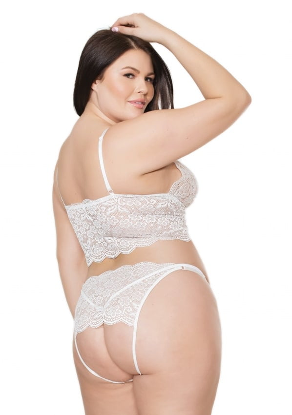 Coquette – Bralette en slip open kruis – wit - One Size Plus Size