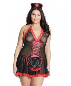 Coquette – Nurse Babydoll – Zwart / Rood One Size plus