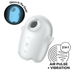 Glowing Ghost - Glow in the Dark - Dubbele Air Pulse Vibrator - Wit