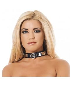 Rimba - Leder Halsband 3 cm breed met metaal en hangslot