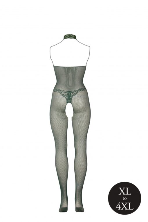 Bodystocking van visnet en kant - Midnight Green Plus Size