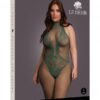 Bodystocking van visnet en kant - Midnight Green Plus Size