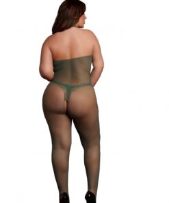 Bodystocking van visnet en kant - Midnight Green Plus Size