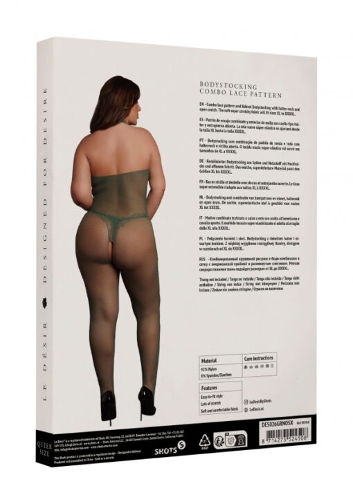 Bodystocking van visnet en kant - Midnight Green Plus Size