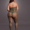 Bodystocking van visnet en kant - Midnight Green Plus Size