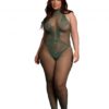 Bodystocking van visnet en kant - Midnight Green Plus Size