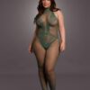 Bodystocking van visnet en kant - Midnight Green Plus Size