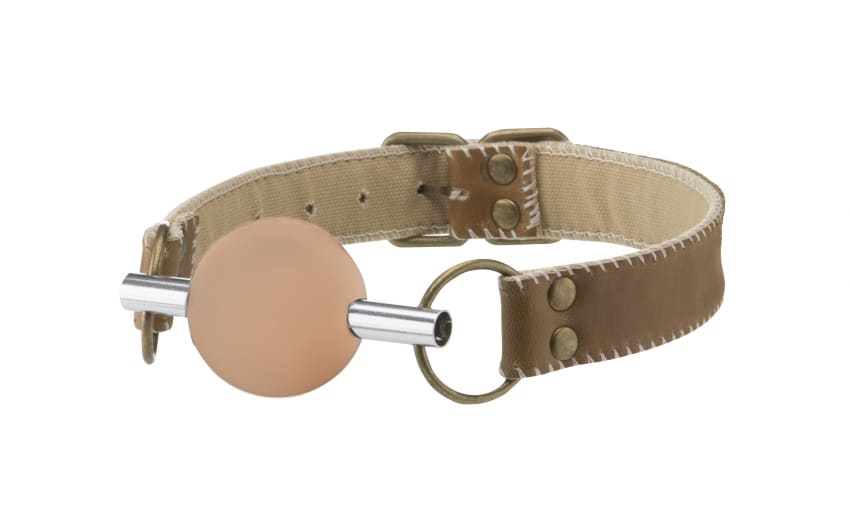Dichte ball gag met leren straps - Bruin/Crème