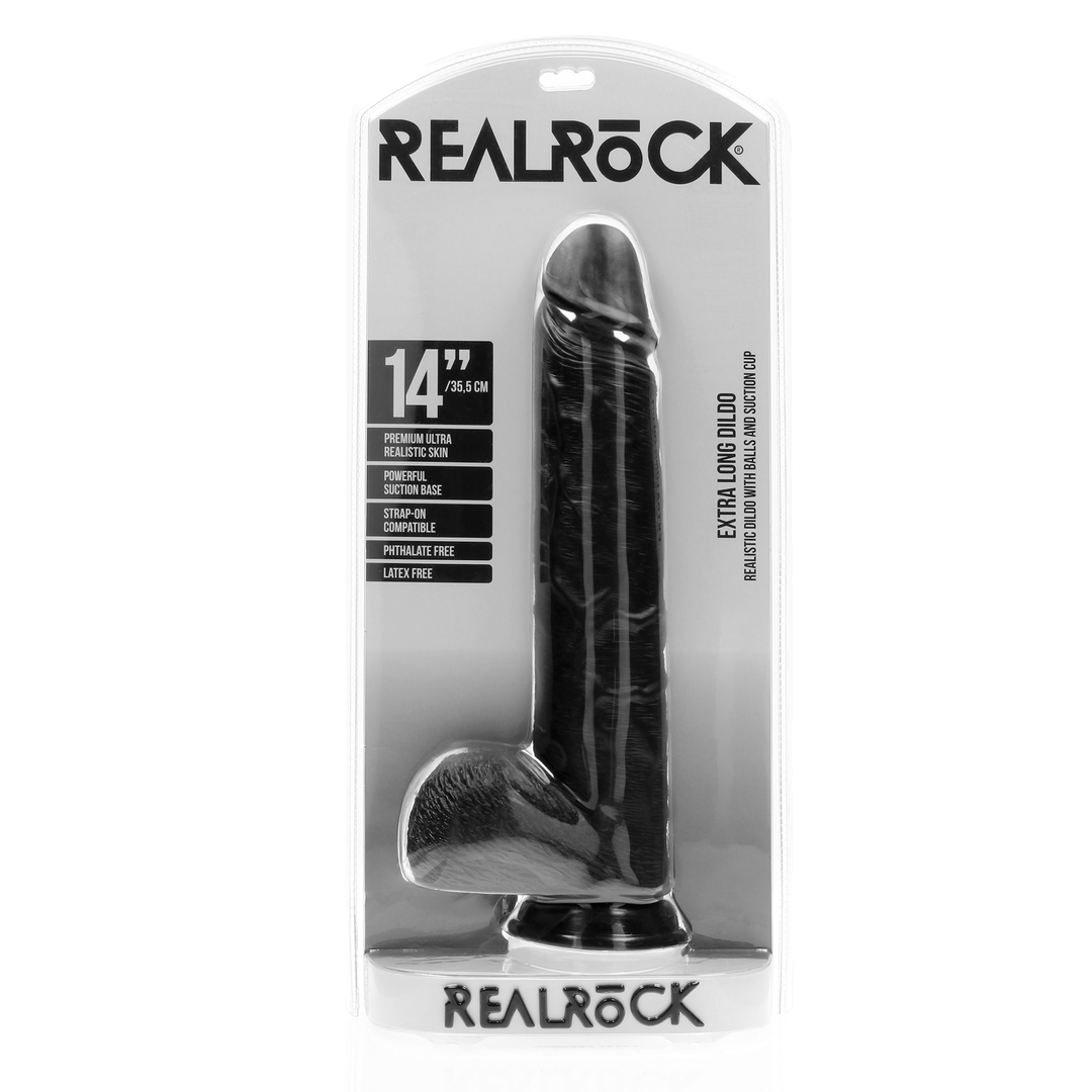 Extra Large Dildo met Ballen 35.5 cm - Zwart