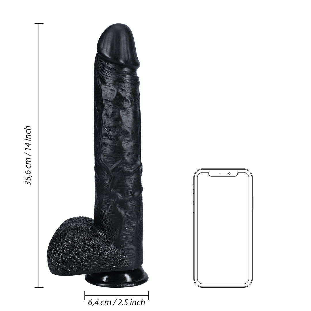 Extra Large Dildo met Ballen 35.5 cm - Zwart