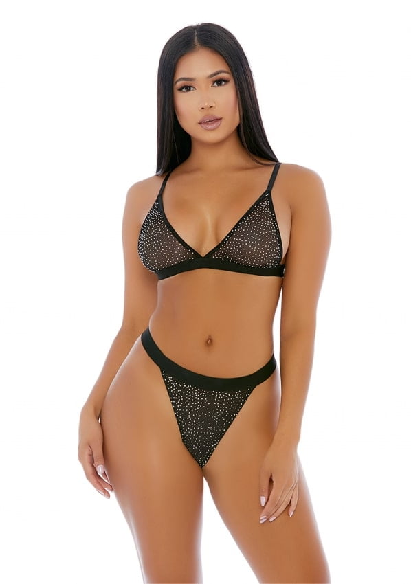 Forplay - Diamanten Dancing Rhinestone Lingerie Set - Zwart