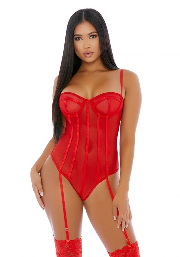 Forplay - Sheer Up Mesh Teddy - Rood
