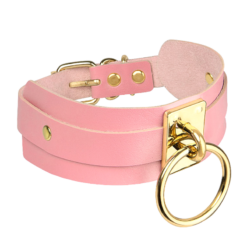 Kinky Diva – Lederen Collar Met O-Ring - Roze / Goud