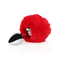 Konijnenstaart met metalen buttplug - Rood