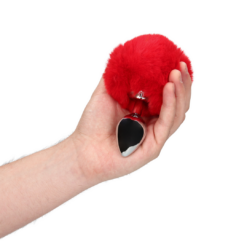 Konijnenstaart met metalen buttplug - Rood