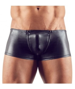 Latex look herenboxer met ritsen - Zwart