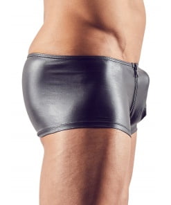 Latex look herenboxer met ritsen - Zwart