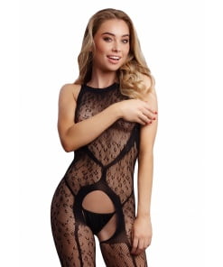 Le Desir - Crotchless Leopard Bodystocking - Zwart