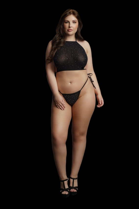 Le Desir - Sexy Strass Top en String Plus Size - Zwart