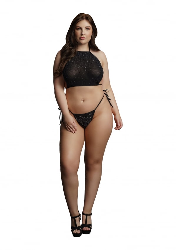 Le Desir - Sexy Strass Top en String Plus Size - Zwart