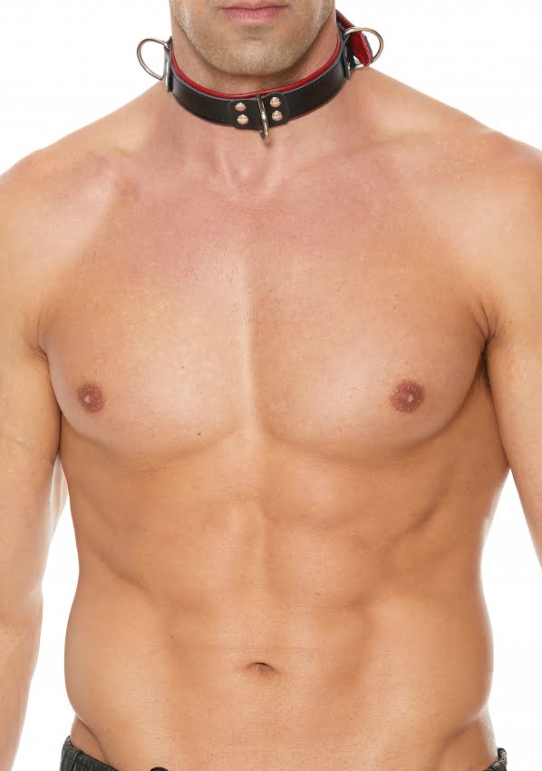 Lederen Bondage Collar - Zwart / Rood