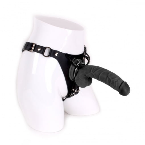 Leren Strap-On inclusief Zwarte Dildo - 22 cm