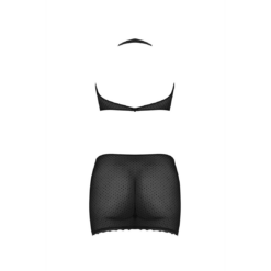 Polka Dot Mesh Halter en Rok Set - S/M - Zwart