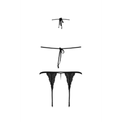 Peek-a-Boo Bh, Garter en G-String Set - L/XL - Zwart