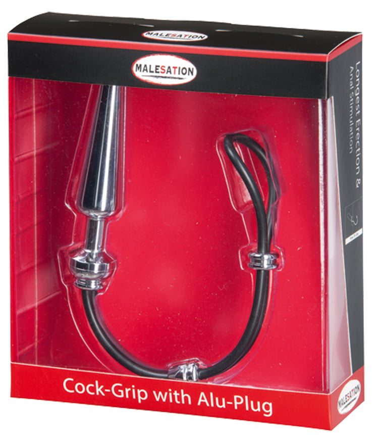 Malesation - Cock-Grip Aluminium Medium Butt plug met cockring - Chroom