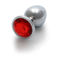Ronde Edelsteen Butt Plug - Medium - Zilver/Ruby Rood