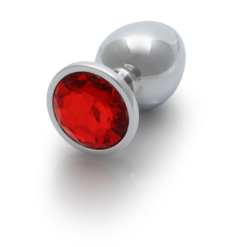 Ronde Gem Butt Plug - Groot - Zilver/Ruby Rood