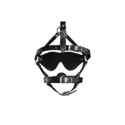 Blindfolded Head Harness met Solid Ball Gag - Zwart