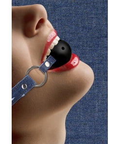 Ouch Ball Gag met gaatjes - Met Ruwe Denim Bandjes - Blauw