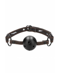 Ouch Ball Gag met gaatjes - Met Ruwe Denim Bandjes - Zwart