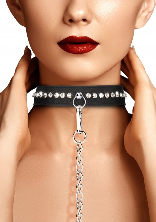 Ouch - Collar met riem en diamantjes