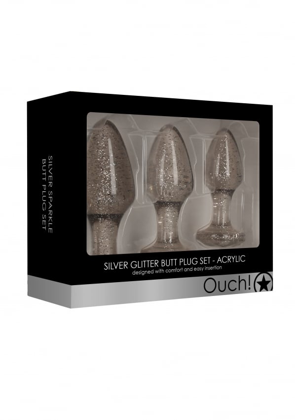Ouch Gladde Acryl Buttplug set - Zilver