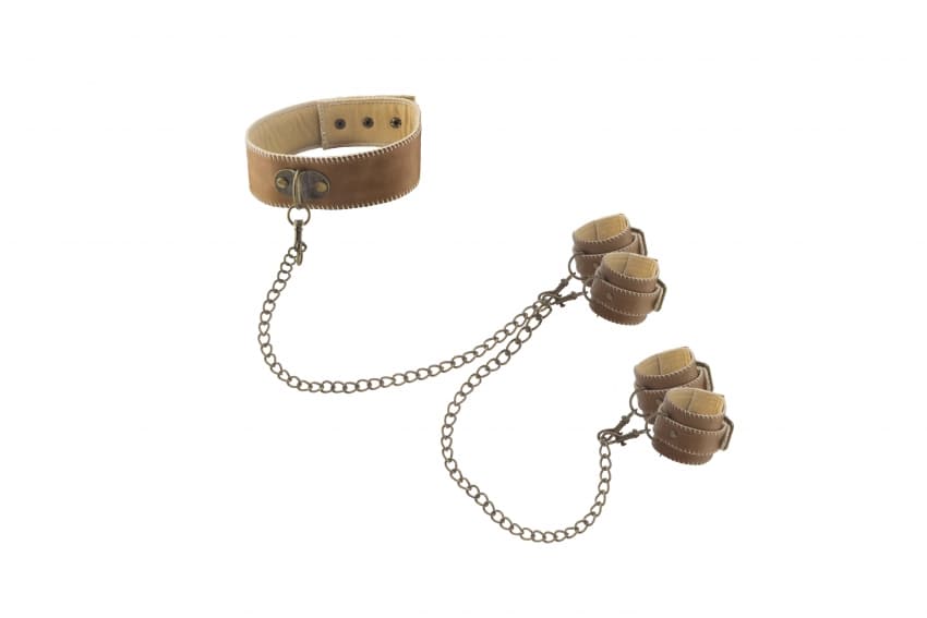 Ouch - Halsband met Hand en Enkelboeien - Bruin