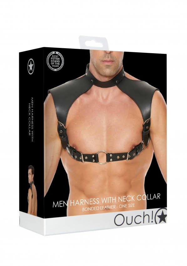 Ouch - Lederen Harnas met Collar - Zwart